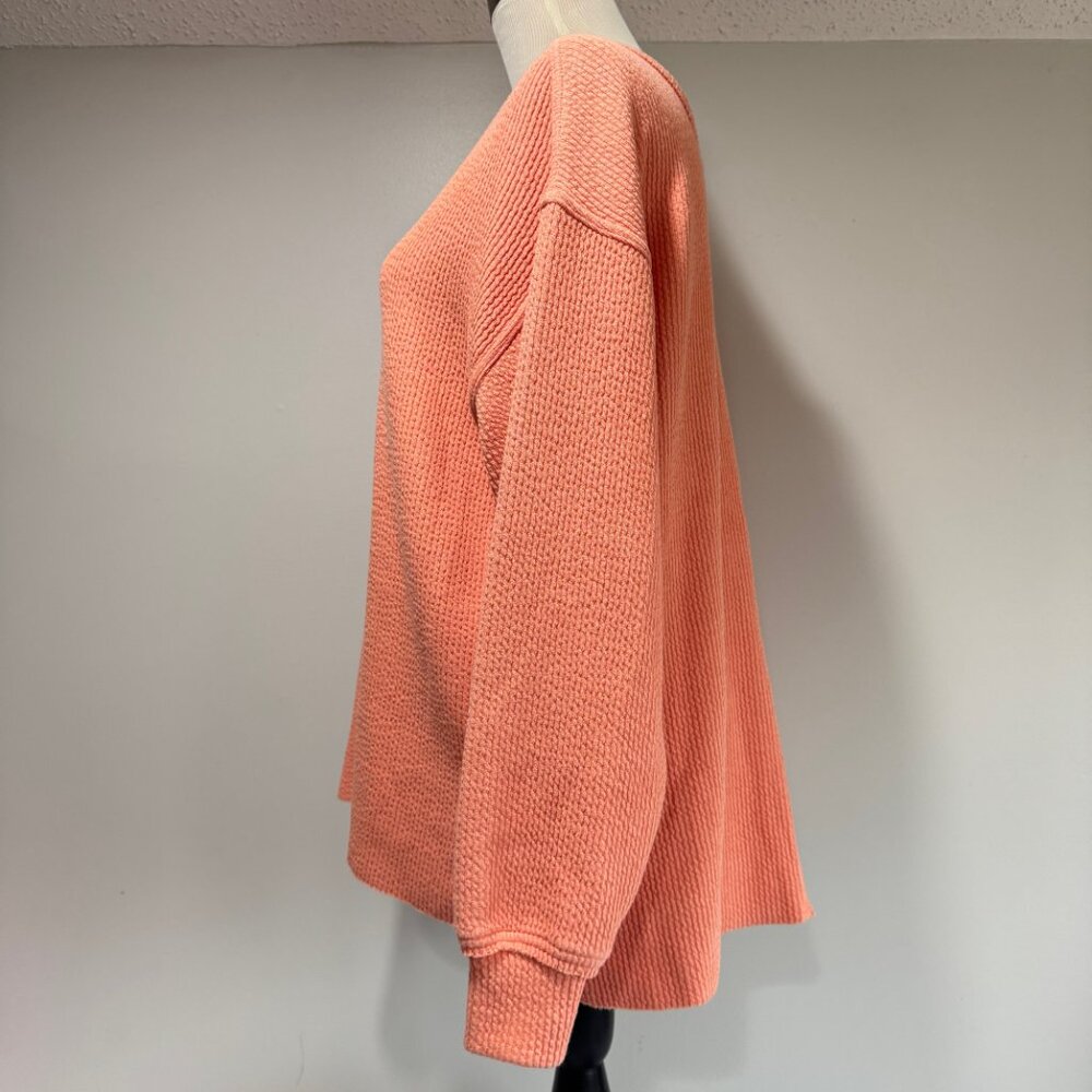 AERIE Wonder Textured V-Neck Sweatshirt in Peach - Picture 4 of 9